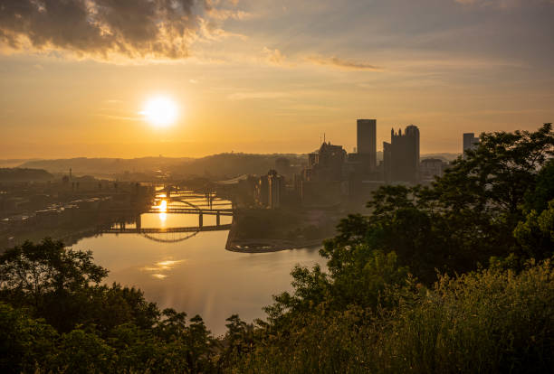City of Pittsburgh, PA at sunrise stock photo
