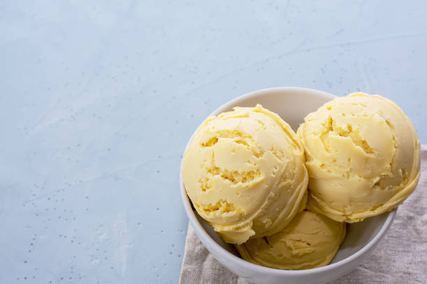 istock Homemade organic vanilla ice cream on a light background 1169410611