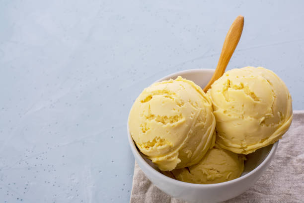 istock Homemade organic vanilla ice cream on a light background 1169410634