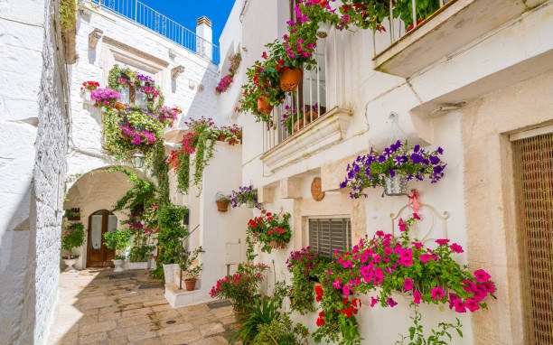 vista panorámica en la pequeña ciudad de cisternino, provincia de brindisi, apulia (puglia), italia. - brindisi fotografías e imágenes de stock