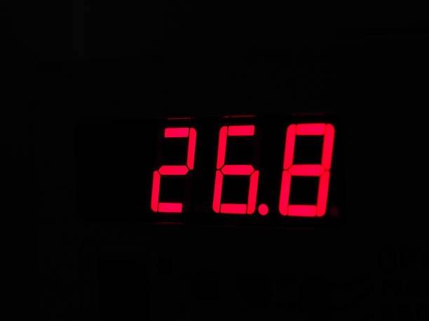 istock Digital LCD display of thermometer showing hot temperature in Ce 1169414671