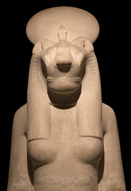 Egyptian statue of goddess Bast or Sakhmet Statue of goddess Bastet, Bast or Sakhmet with lioness head and solar disk. In Egyptian mythology, she was a warrior and goddess of love and healing. hatshepsut photos stock pictures, royalty-free photos & images