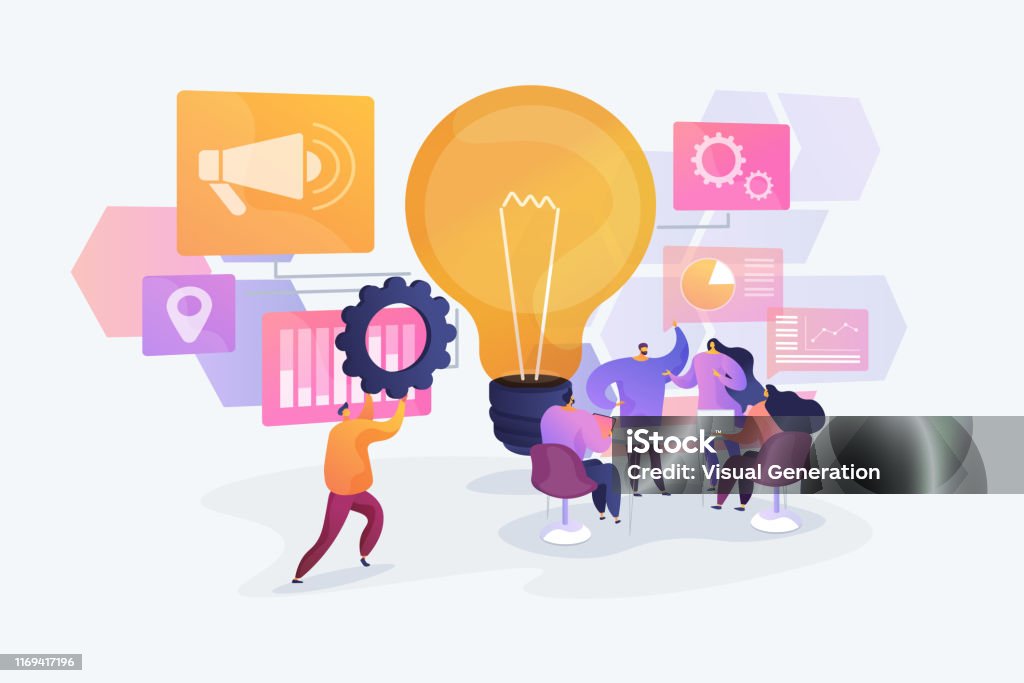 Brainstorm concept vector illustration Business idea generation. Marketing strategies, investment opportunities discussion. Start up launching, business success, brainstorm meeting concept. Vector isolated concept creative illustration Teamwork stock vector