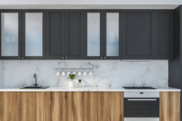 istock Marble kitchen close up with wooden countertops 1169417260