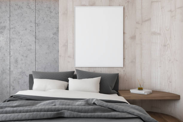 istock Poster on stone and wood bedroom wall 1169417499