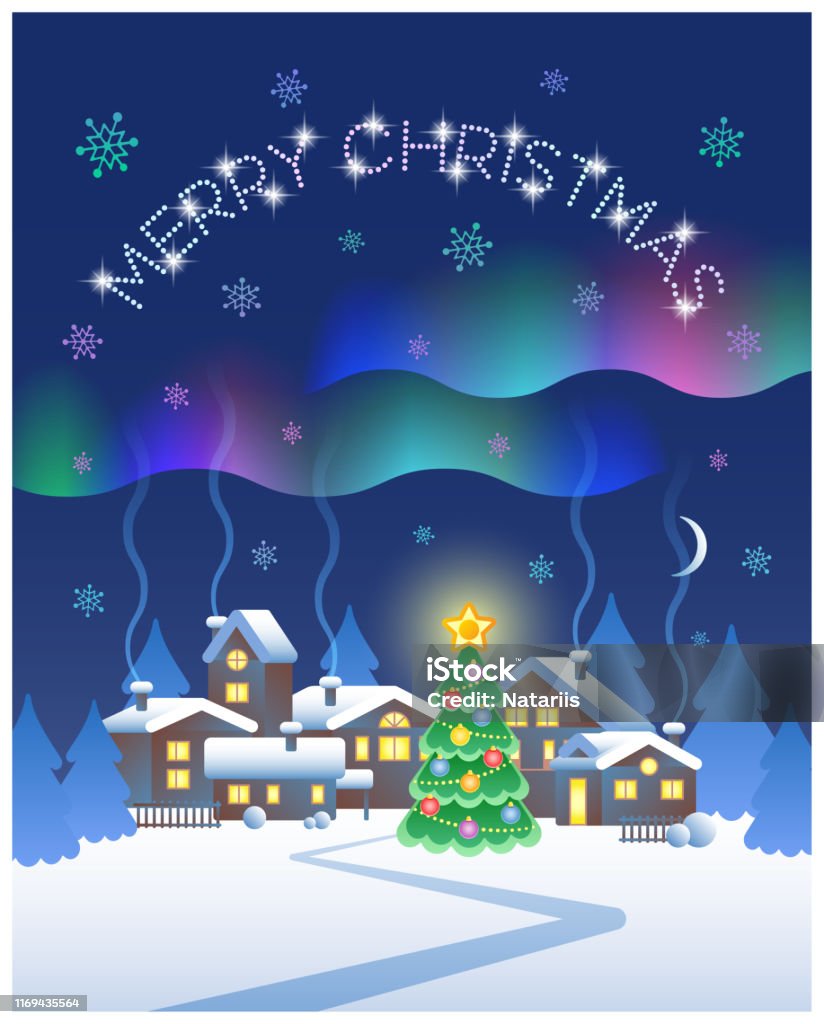 Chúc Mừng Giáng Sinh Aurora Borealis Trên Bầu Trời Đêm Trên Ngôi ...