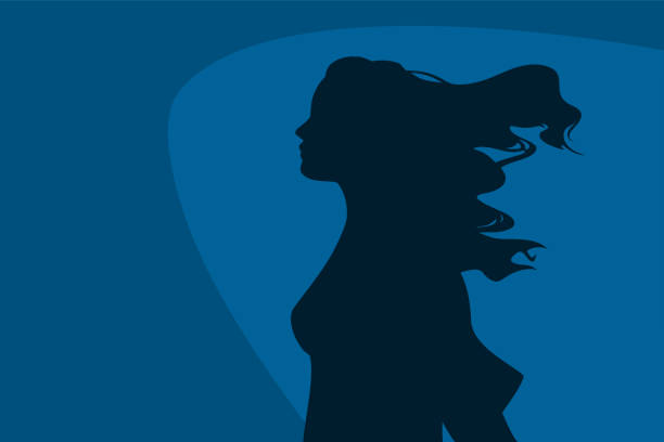 angin di rambut diberdayakan wanita profil siluet - rambut-panjang ilustrasi stok