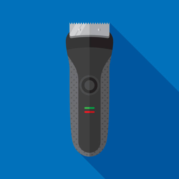 Electric Razor Icon Flat Vector illustration of an electric razor against a blue background in flat style. stubble stock illustrations