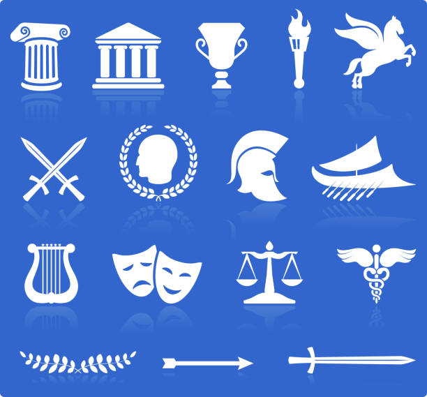 Ancient Greek royalty free vector illustration knockout white on blue Ancient Greek imagery;  sport torch stock illustrations