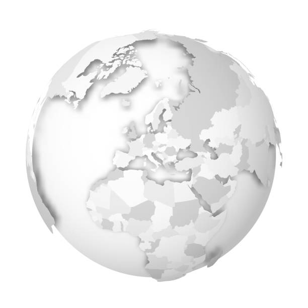 istock Earth globe. 3D world map with grey political map of countries dropping shadows on white seas and oceans. Vector illustration 1169459878