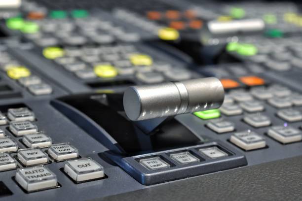 istock Equipment in control room for television production. 1169474418