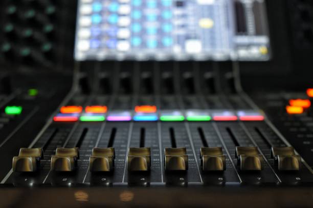 istock Audio controls in media control room. 1169474508