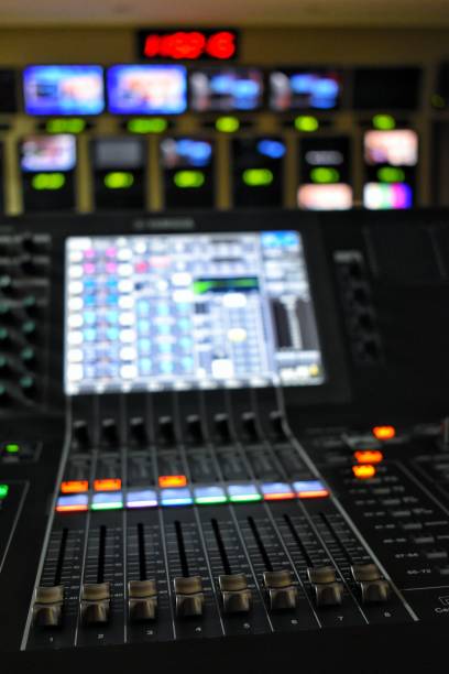 istock Audio controls in media control room. 1169474512