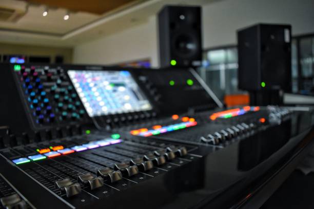 istock Audio controls in media control room. 1169474561