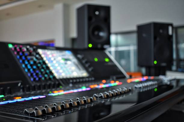 istock Audio controls in media control room. 1169474659