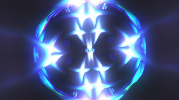 istock Computer generated fractal blue kaleidoscopic backdrop of twinkling blue lights, 3d rendering 1169479511