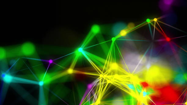 istock Close-up of abstract plexus of rainbow rays from numerous points, computer generated background, 3d rendering 1169479517