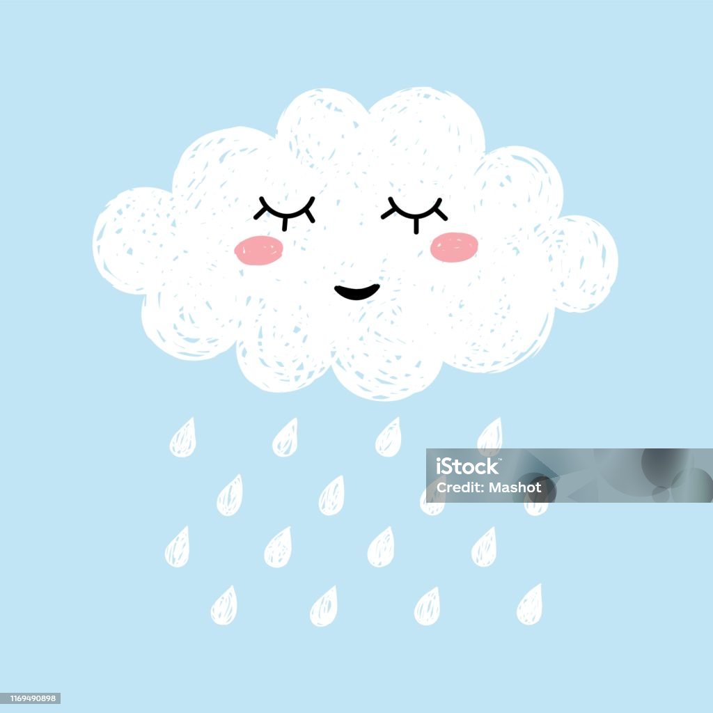 Nuvens chuvosas kawaii mão desenhar ícone de estilo imagem vetorial de  yupiramos© 393084624