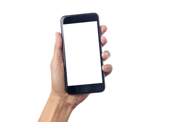 istock Hand man holding mobile smartphone with blank screen isolated on white background with clipping path 1169490960