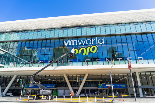 August 21, 2019 San Francisco / CA / USA - VMworld 2019 entrance (Moscone Center South); VMworld is a global conference for virtualization and cloud computing, hosted by VMware