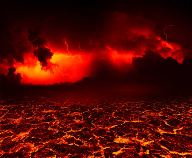 die oberfläche der lava. hintergrund - flammenmeer fotos stock-fotos und bilder