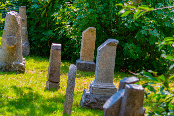 istock Granite monuments in a row at the cemetery. 1169497871
