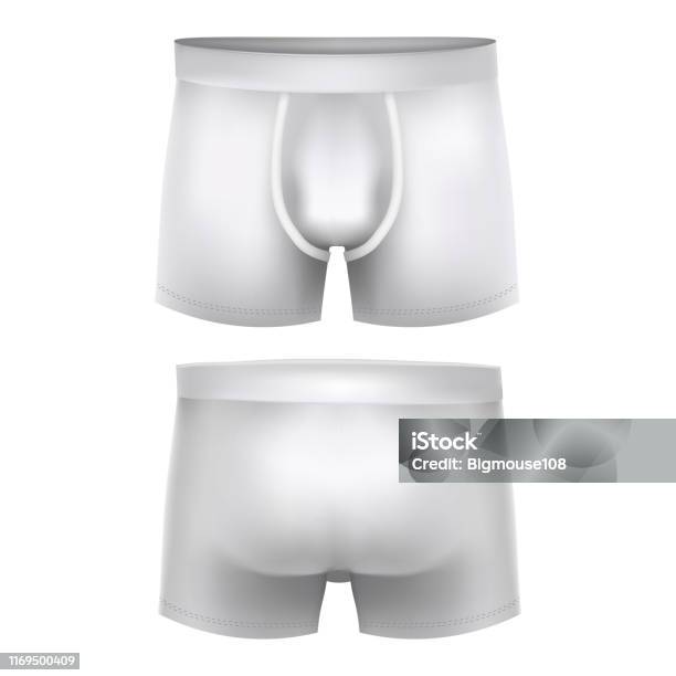 Realistic Detailed 3d White Blank Boxer Briefs Template Mockup Set Vector  Stock Illustration - Download Image Now - iStock