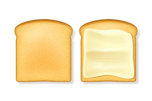 Realistic 3d Detailed Butter Spreading Bread Set. Vector illustration of Tasty Crisp Toast with Margarine for Breakfast