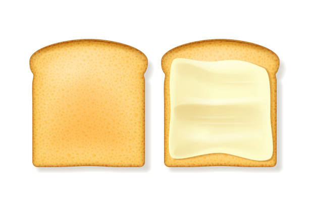 Realistic 3d Detailed Butter Spreading Bread Set. Vector Realistic 3d Detailed Butter Spreading Bread Set. Vector illustration of Tasty Crisp Toast with Margarine for Breakfast slice of bread stock illustrations