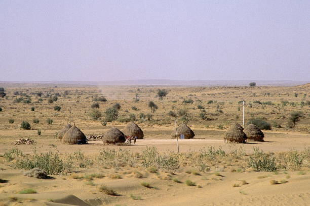Huts in a small village. Jaisalmer, Rajasthan, India.