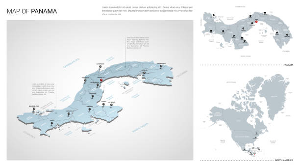 illustrazioni stock, clip art, cartoni animati e icone di tendenza di vettore set di panama paese.  mappa isometrica 3d, mappa di panama, mappa del nord america - con regione, nomi di stato e nomi delle città. - panama