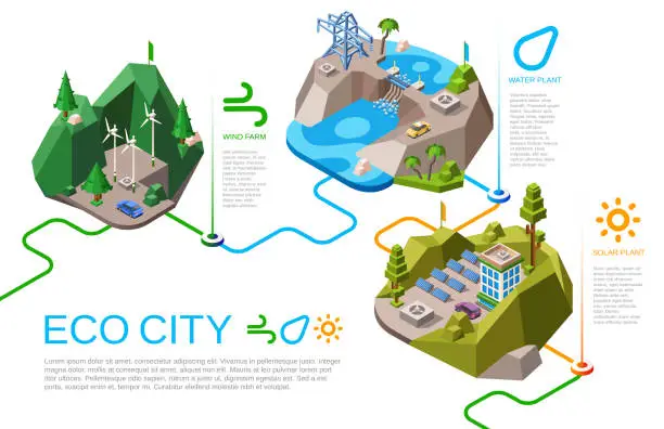 Vector illustration of Eco city energy vector isometric illustration