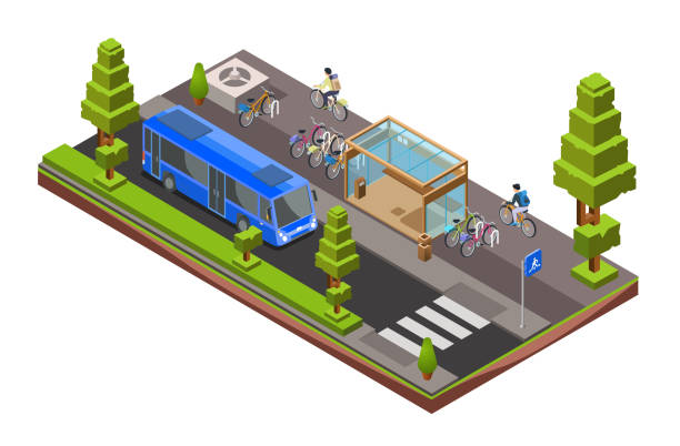 illustrations, cliparts, dessins animés et icônes de section transversale d'arrêt de bus isométrique de vecteur - public transportation isolated mode of transport land vehicle