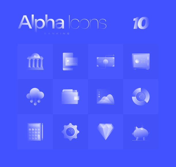banking alpha icons set - diamantschmuck grafiken stock-grafiken, -clipart, -cartoons und -symbole