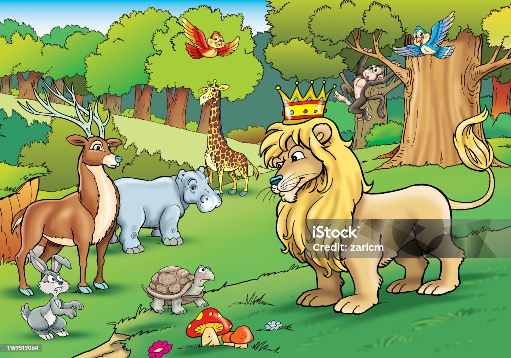 Illustration Of A Forest With A Group Of Animals Stock Illustration -  Download Image Now - Animal, Group Of Animals, Animal Wildlife - iStock