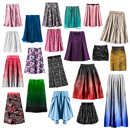 Group of colorful skirts isolated over white