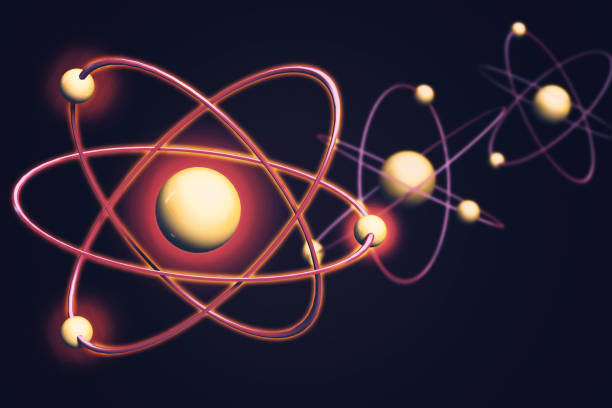 istock Atom Backgrounds from Geometric Shapes, Circle of Points of Lines. Atom nuclear model on energetic background. 3D illustration 1169520912