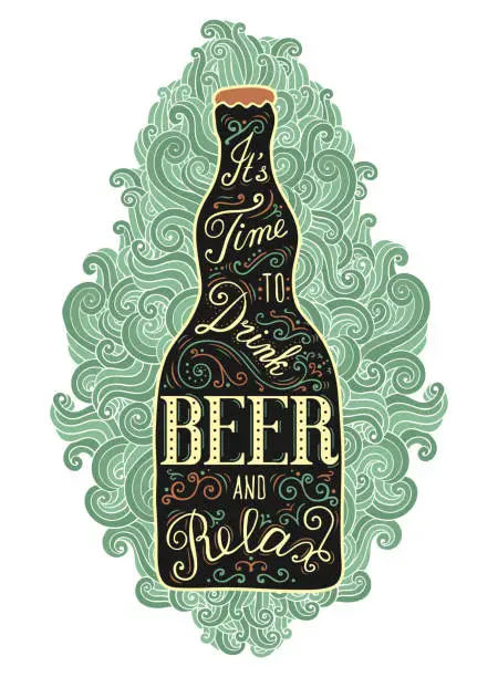 Vector illustration of Beer bottle lettering poster