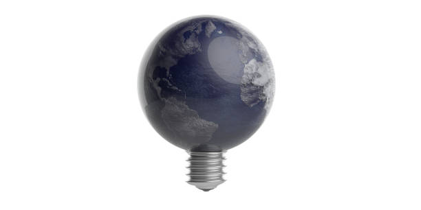 istock Earth hour concept. Light bulb erath globe isolated, white background. 3d illustration, 1169521404