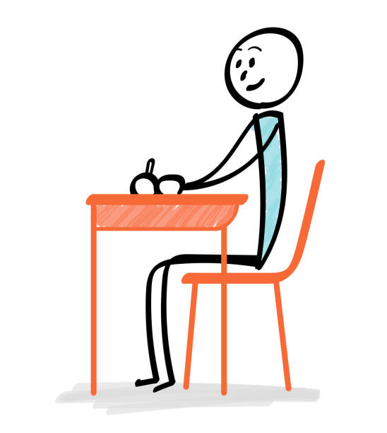 ludzie uczący się przy biurku - office chair chair furniture scribble stock illustrations