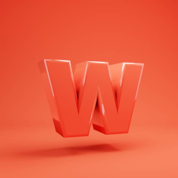 istock Letter W lowercase. Living Coral font with glossy reflections and shadow 1169525049