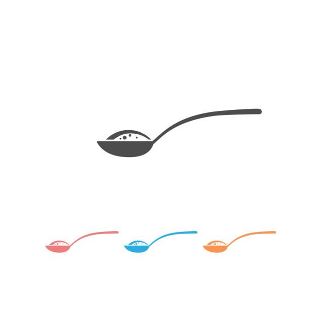 ilustrações de stock, clip art, desenhos animados e ícones de spoon with sugar, salt, flour or other ingredient set icon. vector - spoon white background side view nature