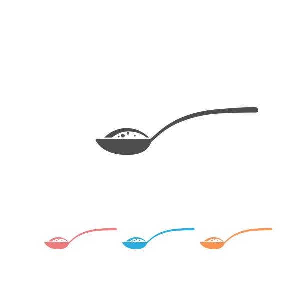 ложка с сахаром, солью, мукой или другим ингредиентом набор значок. вектор - sugar spoon salt teaspoon stock illustrations