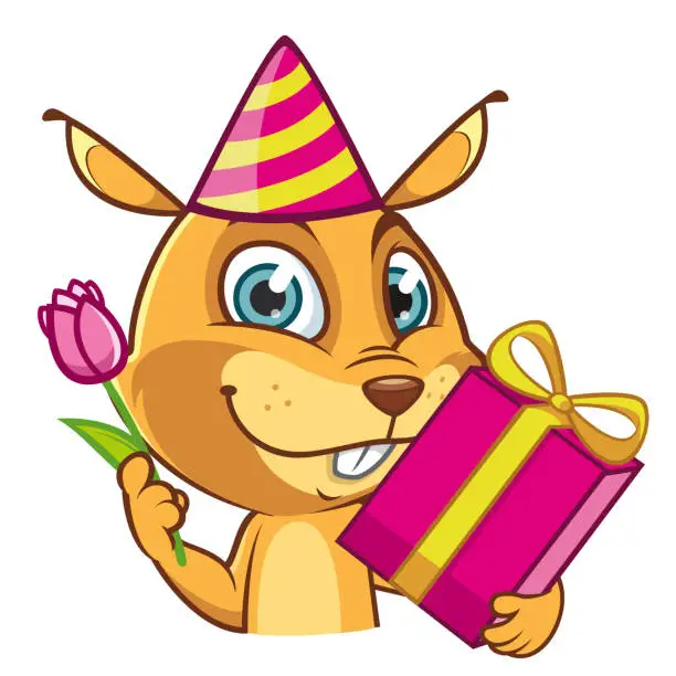 Vector illustration of Funny squirrel with a present gift