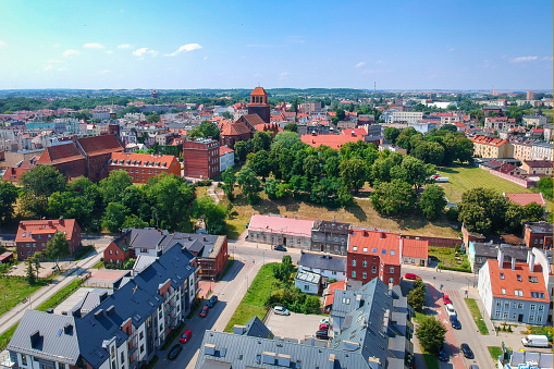 Aerial view of Tczew city over Wisla river in Poland