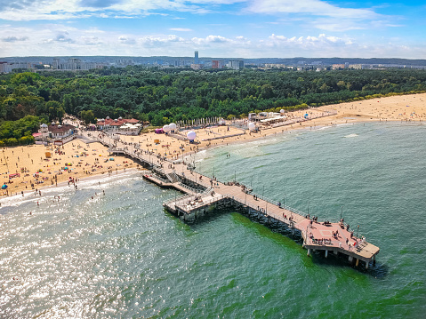 Wooden pier at Baltic Sea in summer, Gdansk. Poland