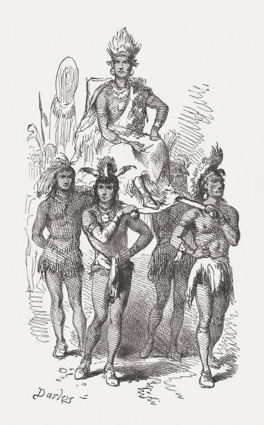 ilustrações, clipart, desenhos animados e ícones de tascaloosa, chefe do choctaw, gravura em madeira, publicada em 1876 - hernando desoto