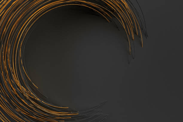 istock Digital black background of many Golden circles rotated at random angle and forming a frame around an empty space 3D illustration 1169531204