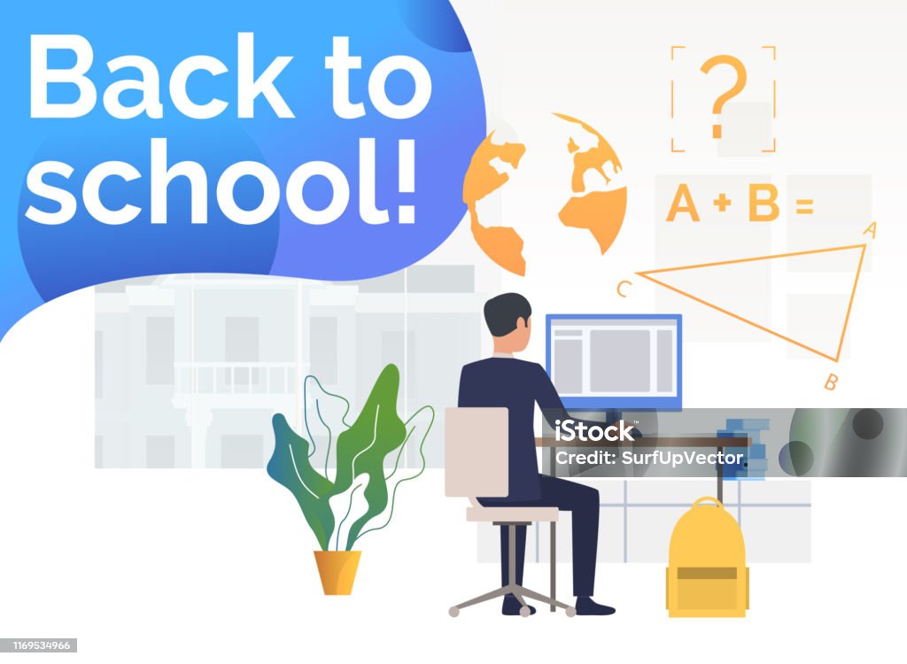Study With Computer Student Using Desktop Computer And Studying At Desk Stock Illustration ...