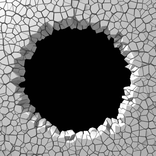 istock Dark destruction cracked hole in white stone wall 1169534971